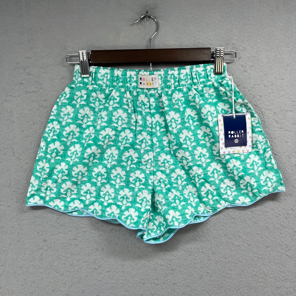 Roller Rabbit Boxer Shorts Womens XXS Green White Floral Cotton Preppy Lounge